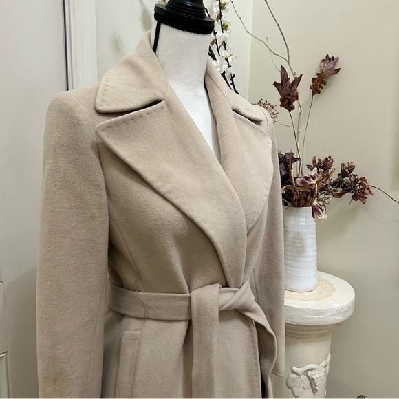 Cashmere belted tie only long bone ecru old Hollywood glam formal scandal coat - Picture 15 of 15